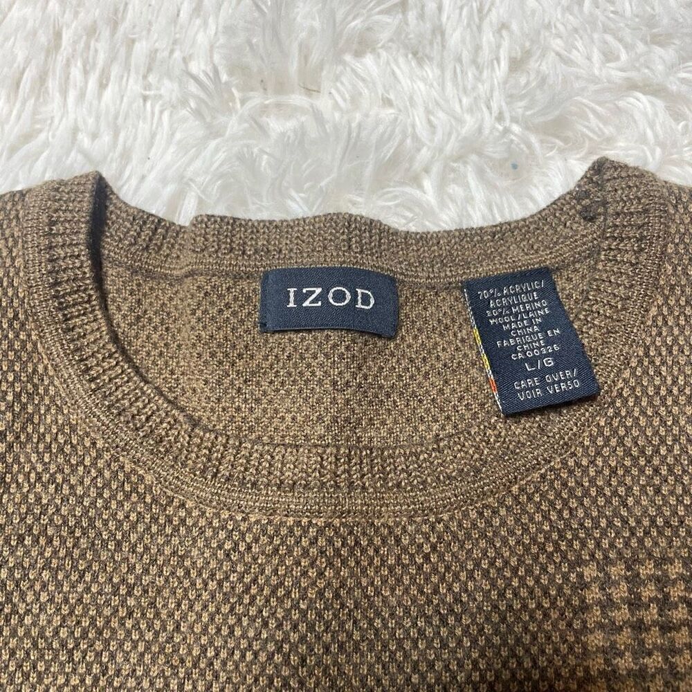 IZOD Sweater Mens Large Brown Pullover Merino Wool Blend Stretchy Crew Neck - Picture 3 of 8